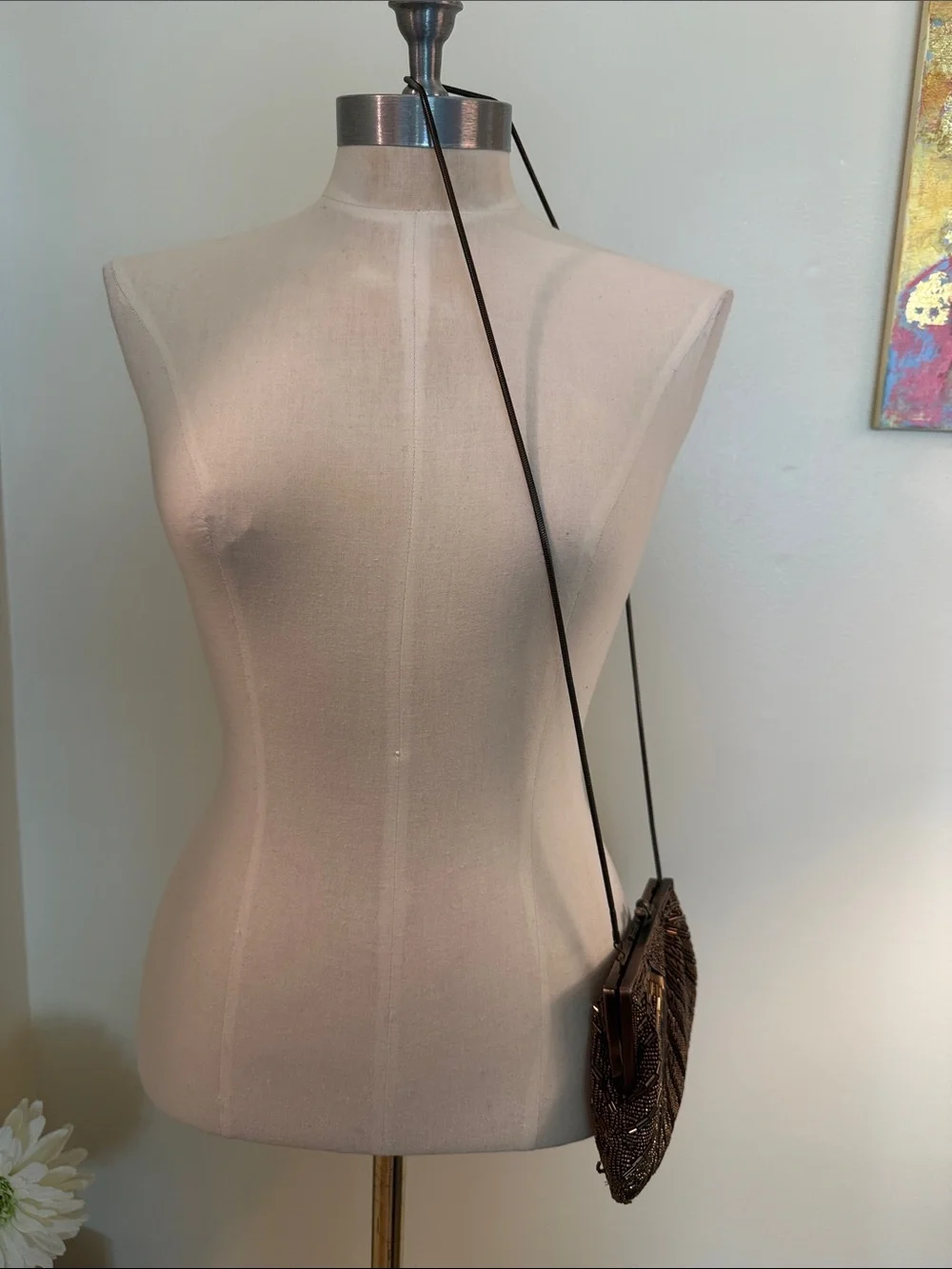 Vintage “Walborg” Deco Beaded Clam Shell Evening Purse Copper Bronze Chain